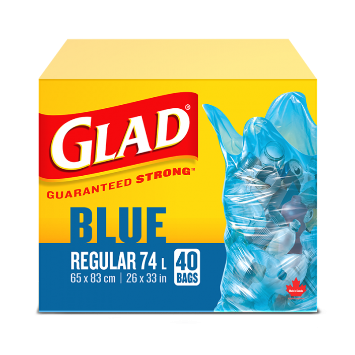 Glad® Blue Recycling Bags, Regular 74 Litres, 40 Trash Bags