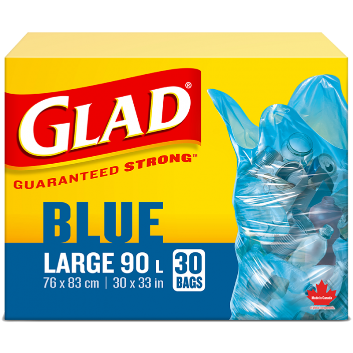 Glad® Blue Recycling Bags, Large 90 Litres, 30 Trash Bags
