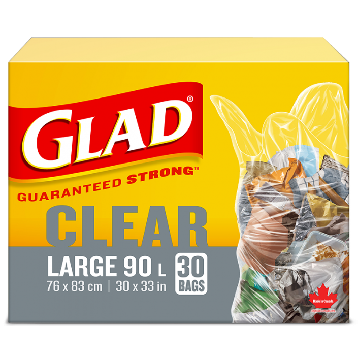 Glad® Clear Garbage Bags, Large 90 Litres, 30 Trash Bags