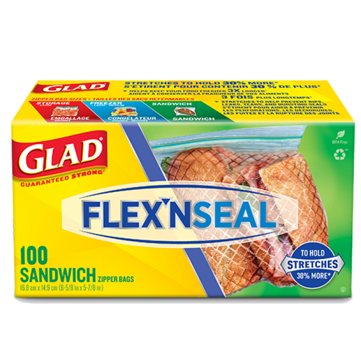 Glad® FLEX’N SEAL™ Food Storage Bags, Sandwich – 100 count