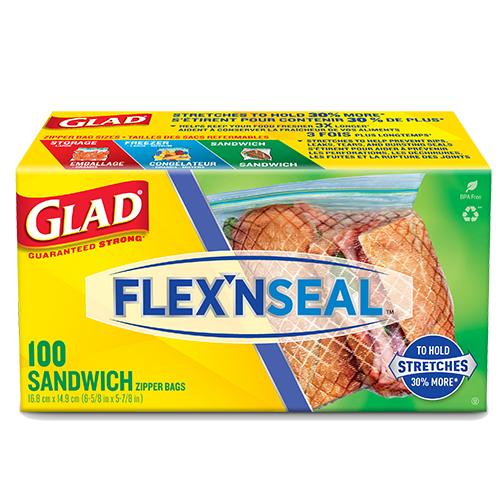 Glad FLEXN SEAL Sandwich Food Storage Plastic Bags, 100 ct - Fry's