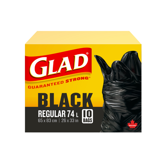 Glad® Black Garbage Bags, Regular 74 Litres, 10 Trash Bags